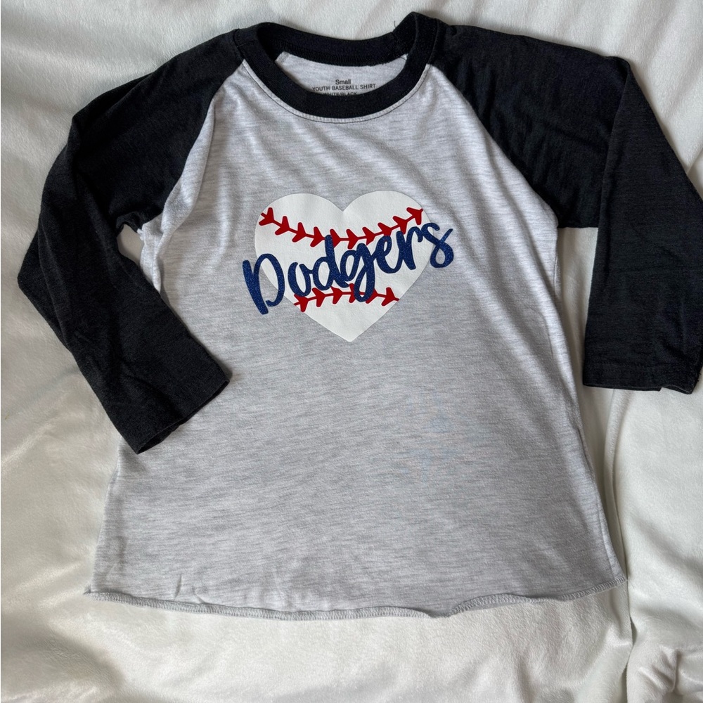 Kids DODGERS Black and Gray Baseball Raglan Shirt kids size small